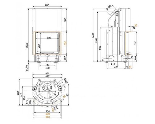 Каминная топка Brunner Compact 51/55 сферическое стекло, вертикальное открытие (с подъемом)
