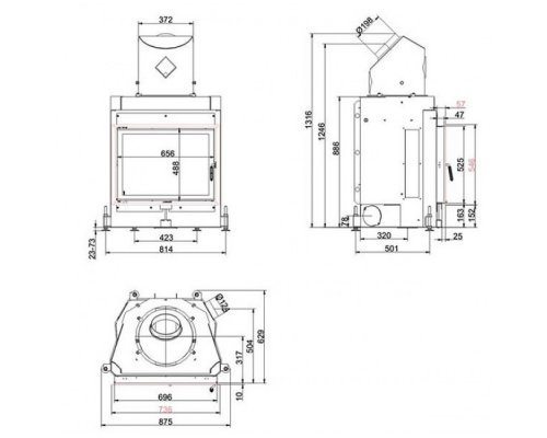 Каминная топка Brunner Compact 51/67 прямое стекло, горизонтальное открытие (без подъема)