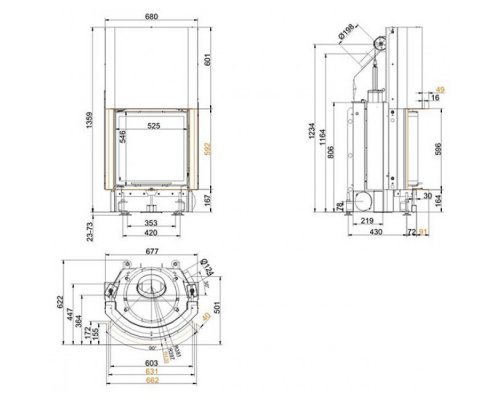 Каминная топка Brunner Compact 57/55 сферическое стекло, вертикальное открытие (с подъемом)