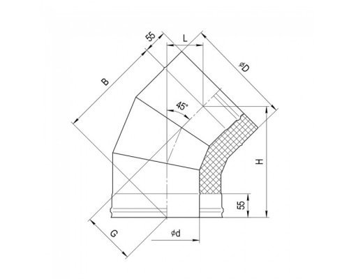 Сэндвич-колено Ferrum 135 (430/0,5мм + нерж.) d=220х300