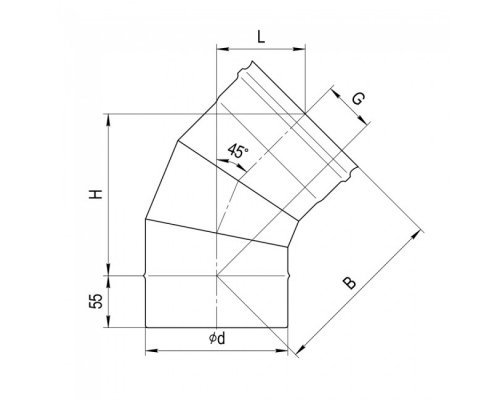 Колено Ferrum 3 сек. угол 135 (430/0,5 мм) d=150