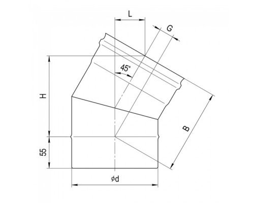 Колено Ferrum угол 135 (430/0,5 мм) d=110