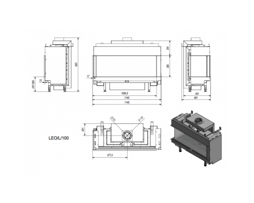 Каминная топка Kratki LEO/L/100/LPG (баллонный газ)