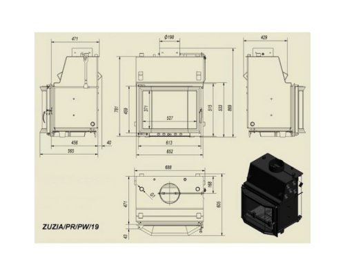 Каминная топка Kratki Zuzia/PR/PW/19