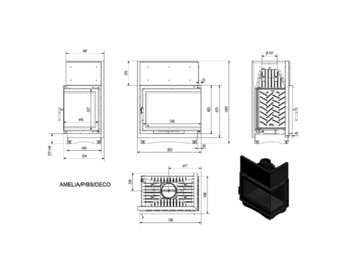 Каминная топка Kratki Amelia/P/BS/Deco