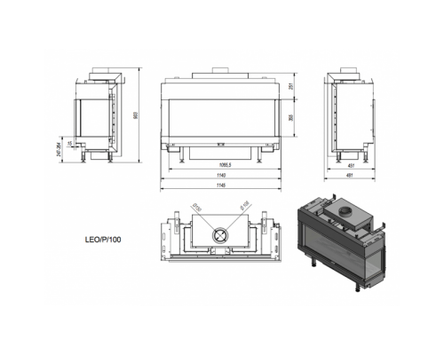 Каминная топка Kratki LEO/P/100/LPG (баллонный газ)