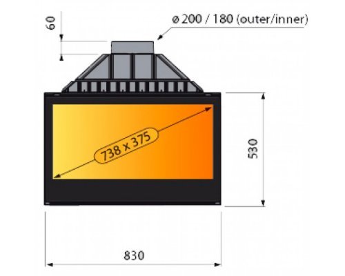 Каминная топка Liseo Castiron LCI 9 GDF BG, двусторонняя, черное стекло
