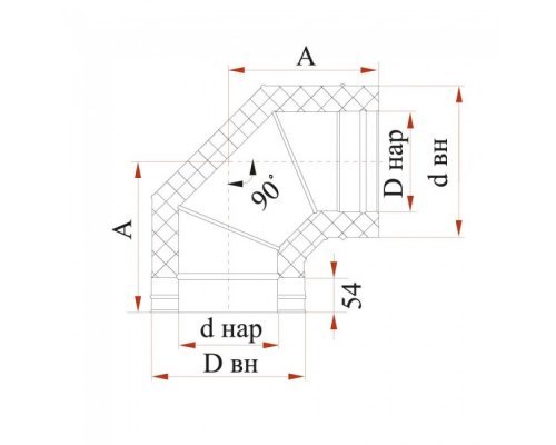 Отвод Дымок 0.5 мм 90 с изоляцией, d=160 мм