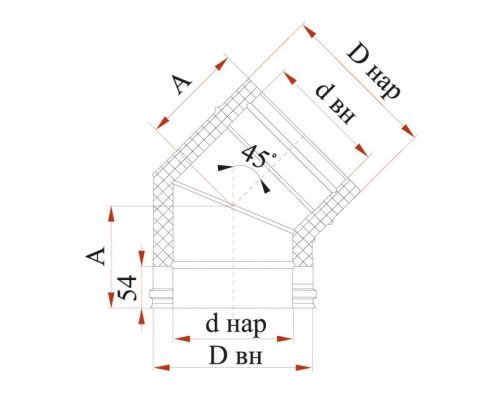 Отвод Дымок 0.5 мм, 45 с изоляцией, d=110 мм