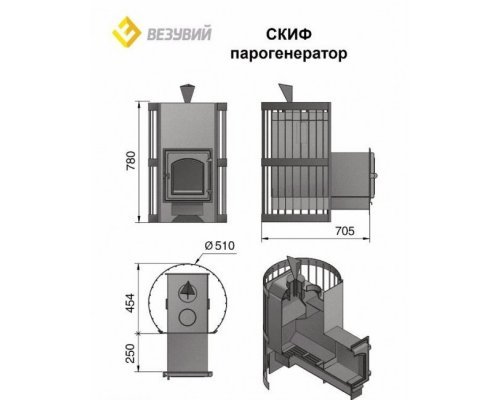 Дровяная печь для бани Везувий Скиф п/г ковка (220)