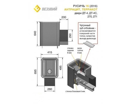 Дровяная печь для бани Везувий Русичъ АНТРАЦИТ 16 (ДТ-4С) 2016