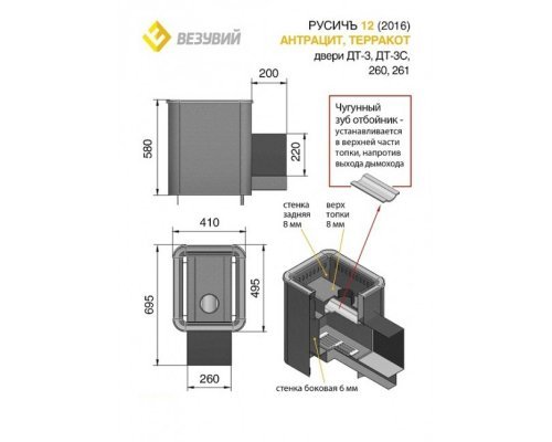 Дровяная печь для бани Везувий Русичъ АНТРАЦИТ 12 (ДТ-3) 2016