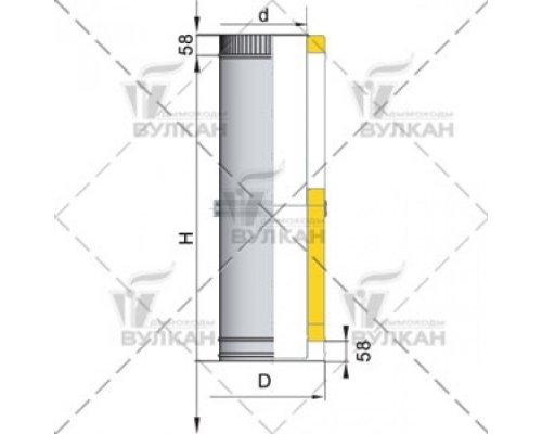 Труба телескопическая Вулкан DTTH D104 L260-380 с изол.50мм, нерж 321/нерж304